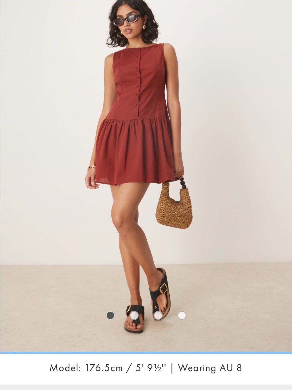 Nwt Asos Linen Blend Drop Waist Mini Dress Burgundy Size 10